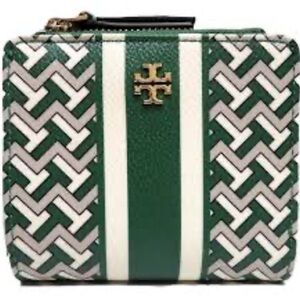 Tory Burch Green and White Geometric Wallet